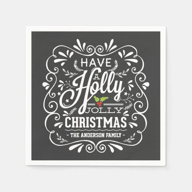 Holly Jolly jul Chalkboard Pappra Napkins Pappersservett (Framsidan)