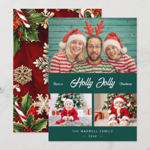 Holly Jolly jul Chic Guld Confetti 3 Photo Julkort