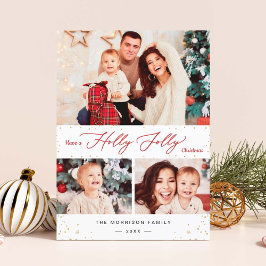 Holly Jolly jul Chic Guld Confetti 3 Photo Julkort