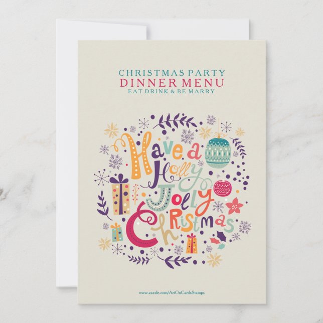 Holly Jolly jul Dinner Party Menu Inbjudningar (Framsida)