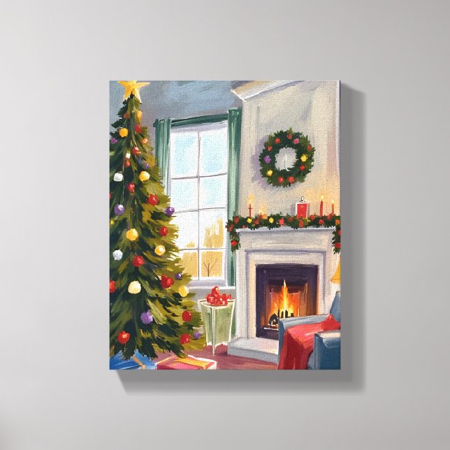 Holly Jolly jul | Fireplace Träd Merry Canvastryck (Framsida)