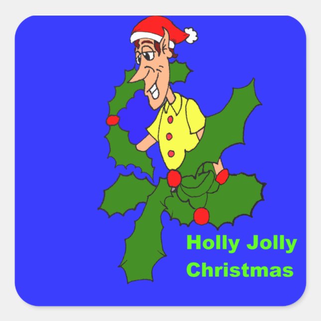 Holly Jolly jul Fyrkantigt Klistermärke (Framsida)