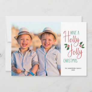 Holly Jolly Jul Handlettered Photo Julkort