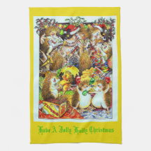 Holly Jolly jul Hedgehogs Tea Towel