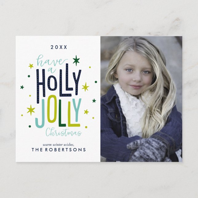 Holly Jolly jul Helg Vykort (Framsida)