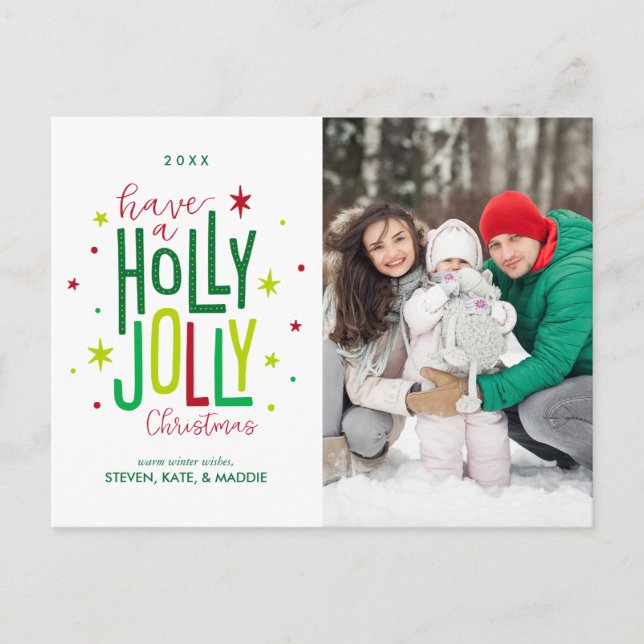 Holly Jolly jul Helg Vykort (Framsida)