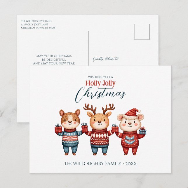 Holly Jolly jul Helg Vykort (Fram/baksida)