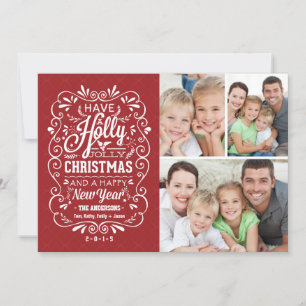 Holly Jolly jul Helgdag Photo Collage Card Julkort