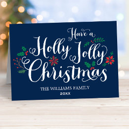 Holly Jolly jul Navy Blue Photo Helgkort
