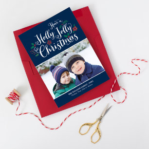 Holly Jolly jul Navy Blue Photo Julkort