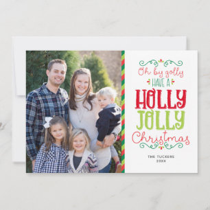 Holly Jolly jul Photo Red Grönt Julkort