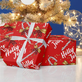 Holly Jolly jul Red Candy cane Guld Bows Presentpapper