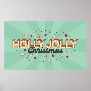 Holly jolly jul retro tecknads typography poster