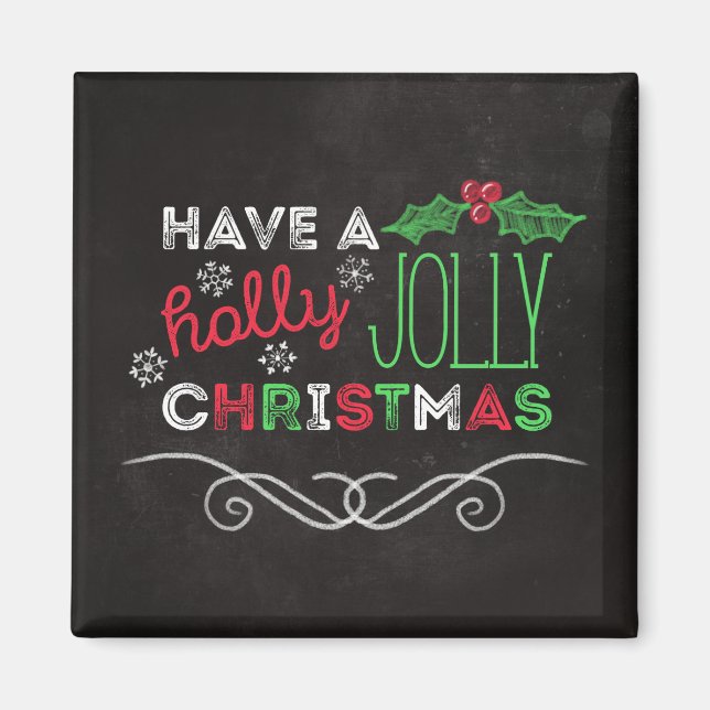 Holly Jolly jul Rustic Chalkboard Magnet (Framsidan)