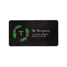 Holly Jolly jul Rustic Chalkboard Monogram Adressetikett