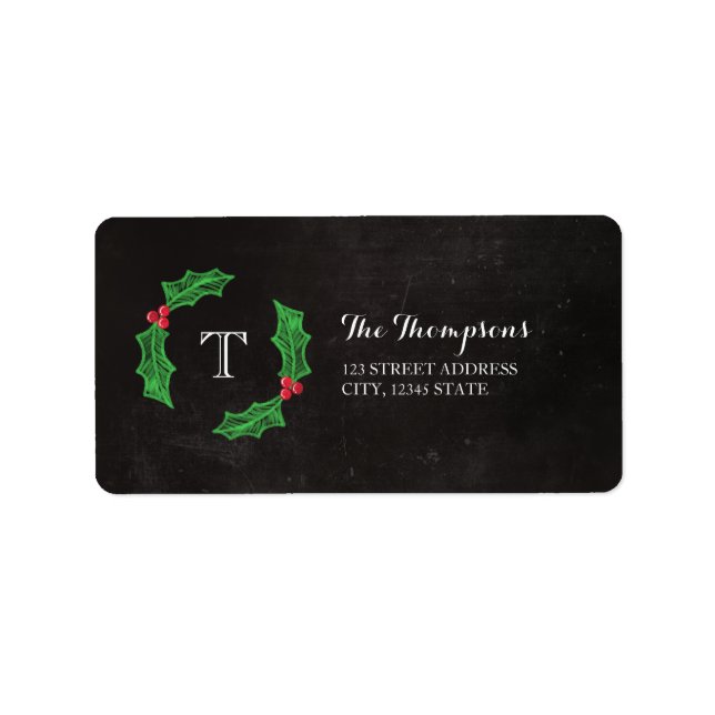 Holly Jolly jul Rustic Chalkboard Monogram Adressetikett (Framsidan)