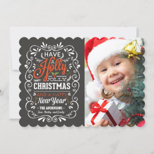 Holly Jolly jul Rustic Chalkboard Photo Julkort
