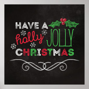 Holly Jolly jul Rustic Chalkboard Poster