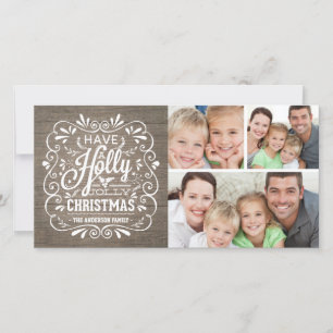Holly Jolly jul Rustic Wood Photo Collage Julkort