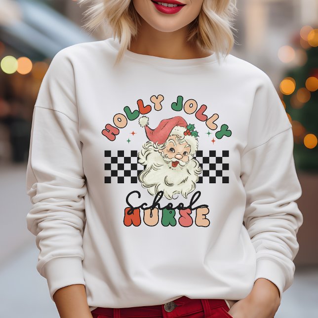 Holly Jolly jul School Nurse Retro Santa T Shirt (Skapare uppladdad)