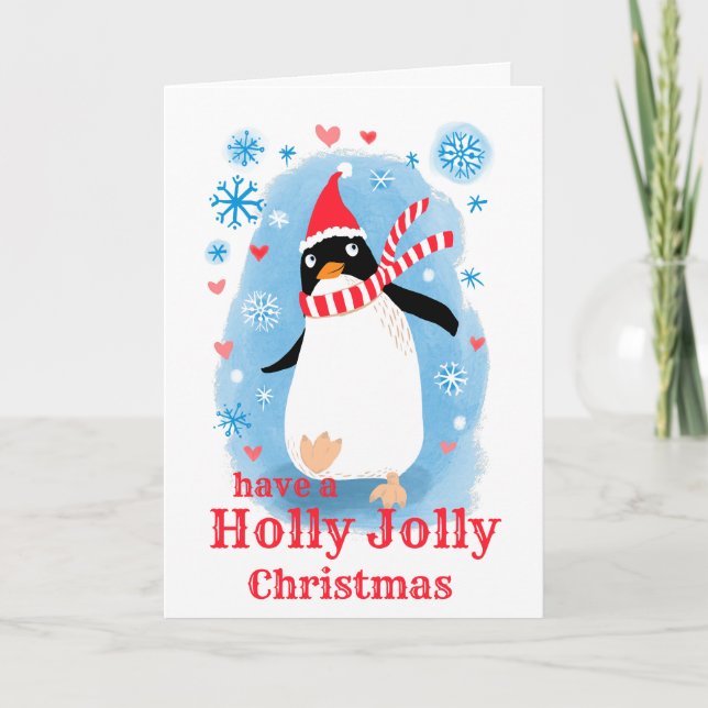 Holly jolly Jul, söt penguin med kärlek från: Helgkort (Framsida)