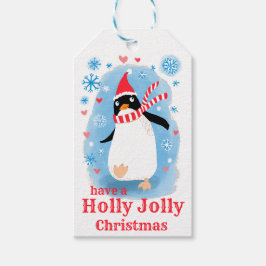 Holly jolly Jul, söt penguin med kärlek från: Presentetikett