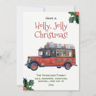 Holly Jolly Jul-Vintagen Red Buss-jul Julkort