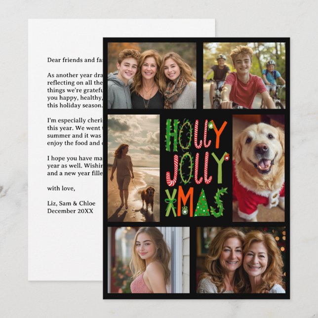 HOLLY JOLLY JULAFTON Hand Drawn ANPASSNINGSBAR 6 P Julkort (Fram/baksida)