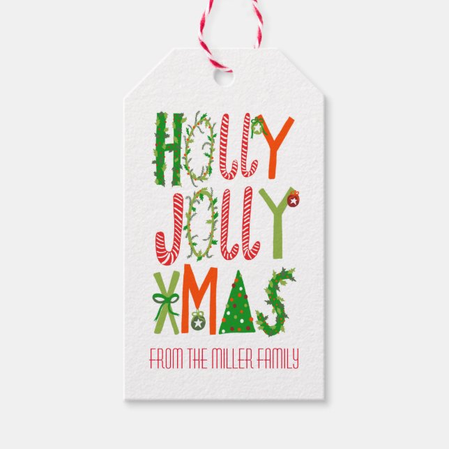 HOLLY JOLLY JULAFTON Helgdag Julbletter Presentetikett (Framsidan)