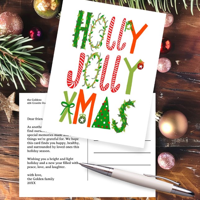 HOLLY JOLLY JULAFTON Letar ANPASSNINGSBAR jul Vykort (HOLLY JOLLY XMAS Lettering Christmas CUSTOM Non-Photo Holiday Postcard
)