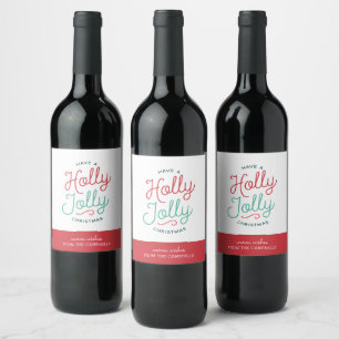 Holly Jolly Juletiketters Vinflaska Etikett