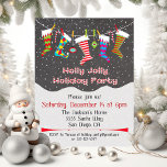 Holly Jolly Julfest Hanging Stockings Inbjudan<br><div class="desc">Så söt! Färgfull julklapp från en klotelin i olika roligt mönster. Inbjudan innehåller ett backe som täcktes av snö,  där din party-info och snöflingor faller med en kritbakgrund. Underbar för alla jul eller Julfester!</div>