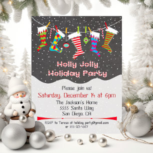 Holly Jolly Julfest Hanging Stockings Inbjudan