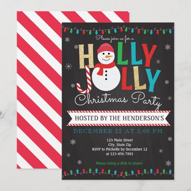 Holly Jolly Julfest-inbjudan Helgdag Inbjudningar (Fram/baksida)