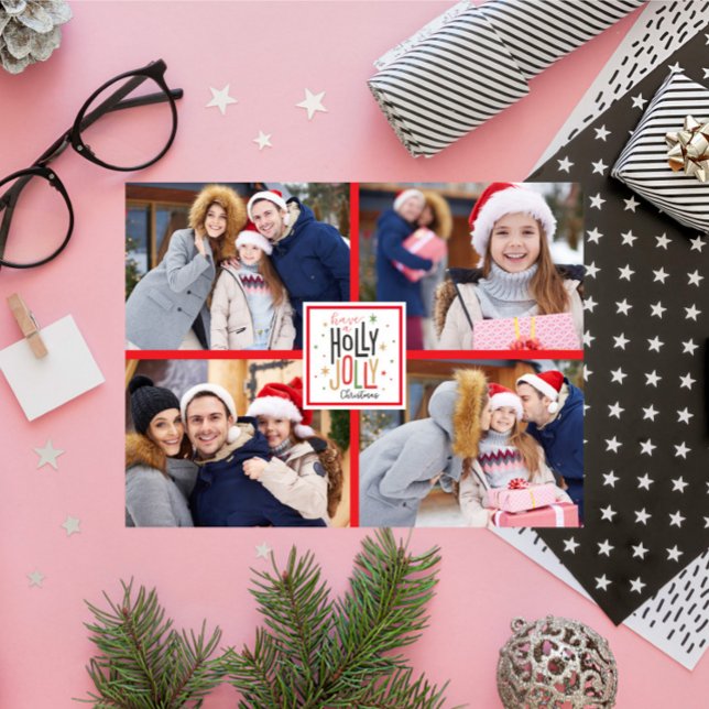 Holly Jolly-julklapp (lägg till dina foton) Julkort (Skapare uppladdad)