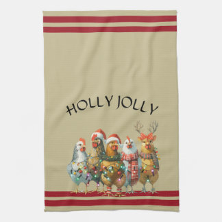 Holly Jolly - julkycklingar med julhattar Kökshandduk