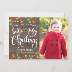 Holly Jolly-julskript - Rustic Woodgrain Julkort