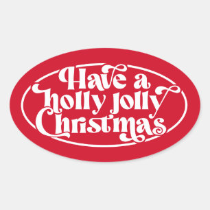 Holly Jolly-jultext Ovalt Klistermärke