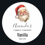 Holly Jolly Jultomten julljus Business Runt Klistermärke<br><div class="desc">Ljus,  tvål,  klistermärken för köksprodukter med en glatt illustration av en vintage stil Jultomten med röda rosyskon...  med sin klassiska rödtomhatt och sin stora vita björn.. En snårskog bidrar till den festliga helgdag i denna utformning.</div>