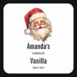 Holly Jolly Jultomten Retro Candle Business Fyrkantigt Klistermärke<br><div class="desc">Ljus,  tvål,  kök eller andra klistermärken med glatt illustration av vintage stil Jultomten med röda rosinkinkor och med sin klassiska rödtomhatt och sin stora vita björn. En snårskog bidrar till den festliga helgdag i denna utformning.</div>