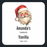Holly Jolly Jultomten Retro Candle Business Fyrkantigt Klistermärke<br><div class="desc">Ljus,  tvål,  kök eller andra klistermärken med glatt illustration av vintage stil Jultomten med röda rosinkinkor och med sin klassiska rödtomhatt och sin stora vita björn. En snårskog bidrar till den festliga helgdag i denna utformning.</div>