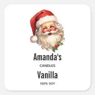 Holly Jolly Jultomten Retro Candle Business Fyrkantigt Klistermärke