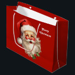 Holly Jolly Jultomten Retro jul<br><div class="desc">Giftväska med en glatt illustration av en vintage stil Jultomten med röda rosyskon och med sin klassiska rödtomhatt och sin stora vita björn. En snårskog bidrar till den festliga helgdag i denna utformning.</div>