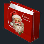 Holly Jolly Jultomten Retro jul<br><div class="desc">Giftväska med en glatt illustration av en vintage stil Jultomten med röda rosyskon och med sin klassiska rödtomhatt och sin stora vita björn. En snårskog bidrar till den festliga helgdag i denna utformning.</div>