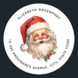 Holly Jolly Jultomten Retro jul Adress Runt Klistermärke<br><div class="desc">Adress-klistermärken med en glatt illustration av en vintage stil Jultomten med röda rosyskon och med sin klassiska rödtomhatt och sin stora vita björn. En snårskog bidrar till den festliga helgdag i denna utformning.</div>