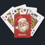 Holly Jolly Jultomten Retro jul Casinokort<br><div class="desc">Spelkort med en glatt illustration av en vintage stil Jultomten med röda rosyskon och med sin klassiska rödtomhatt och sin stora vita björn. En snårskog bidrar till den festliga helgdag i denna utformning.</div>