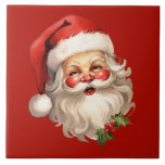 Holly Jolly Jultomten Retro jul Kakelplatta<br><div class="desc">Keramisk bricka med en glatt illustration av en vintage stil Jultomten med röda rosyskon och med sin klassiska rödtomhatt och sin stora vita björn. En snårskog bidrar till den festliga helgdag i denna utformning.</div>