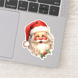 Holly Jolly Jultomten Retro jul Klistermärken<br><div class="desc">Konturklistermärke med en glatt illustration av en vintage stil Jultomten med röda rosyskon och hans klassiska rödtomhatt och stora vita björn. En snårskog bidrar till den festliga helgdag i denna utformning.</div>