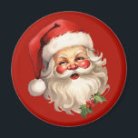 Holly Jolly Jultomten Retro jul Magnet<br><div class="desc">Magnet med en glatt illustration av en vintage stil Jultomten med röda rosyskon. Hans klassiska röda julhatt och hans stora vita skägg. En snårskog bidrar till den festliga helgdag i denna utformning.</div>