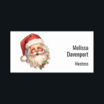 Holly Jolly Jultomten Retro jul Namnbricka<br><div class="desc">Ett namn bricka med en glatt illustration av en vintage stil Jultomten med röda rosyskon och med sin klassiska rödtomhatt och sin stora vita björn. En snårskog bidrar till den festliga helgdag i denna utformning.</div>